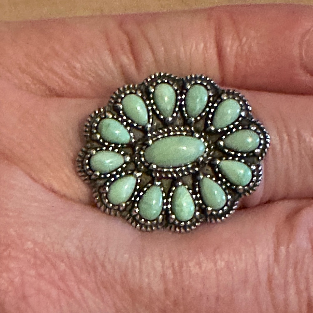 American West by Carolyn Pollack Sterling Green Variscite Cluster Gemstone Ring - Picture 8 of 13
